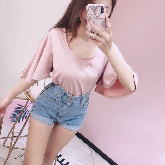 荷葉袖大露背上衣