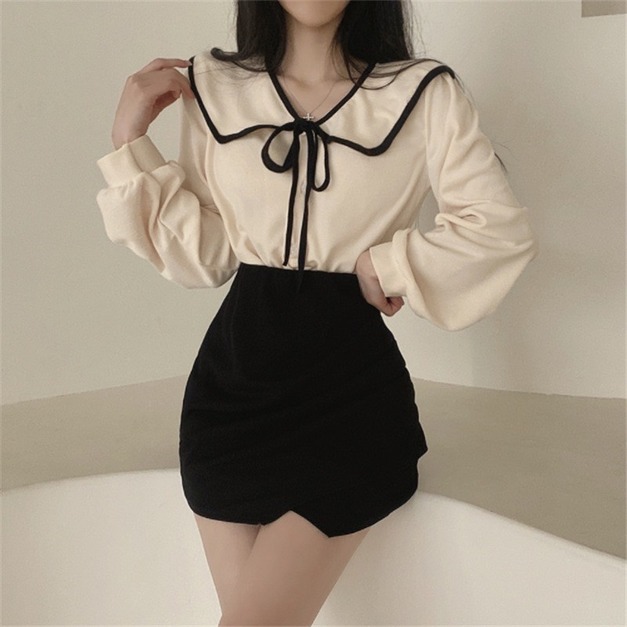 氣質OL翻領綁帶上衣衫