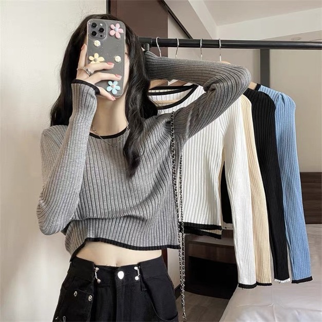 韓版素色撞色百搭針織衣