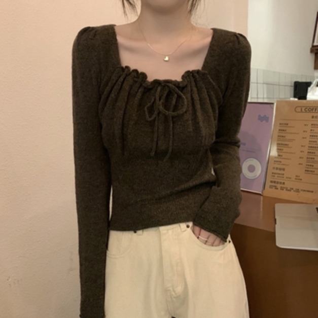 韓版抓皺綁帶上衣