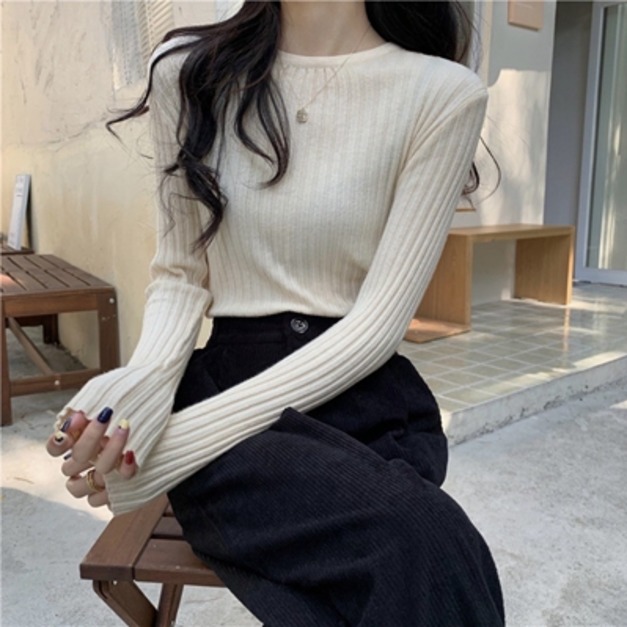 簡約百搭坑條針織打底衣