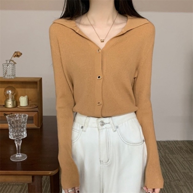 韓版素面坑條針織衣