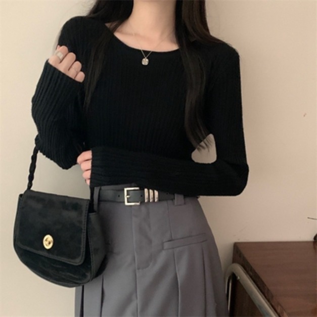 簡約百搭坑條針織上衣