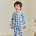 格紋湛藍愛心-舒棉雲柔衣長袖韓國童裝 [K52709]