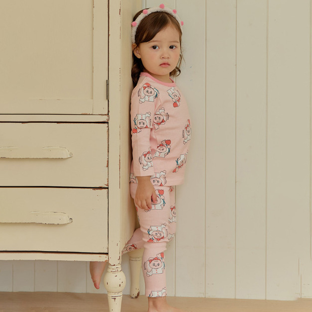 【新品到貨】緞帶桃粉兔兔-雲柔衣長袖韓國童裝 [K65309]