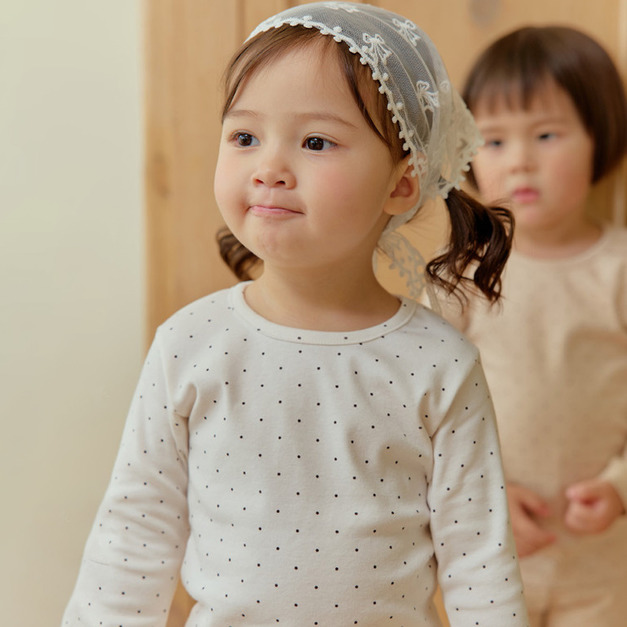 【新品到貨】米白細點日著-舒棉衣長袖韓國童裝 [K66209]