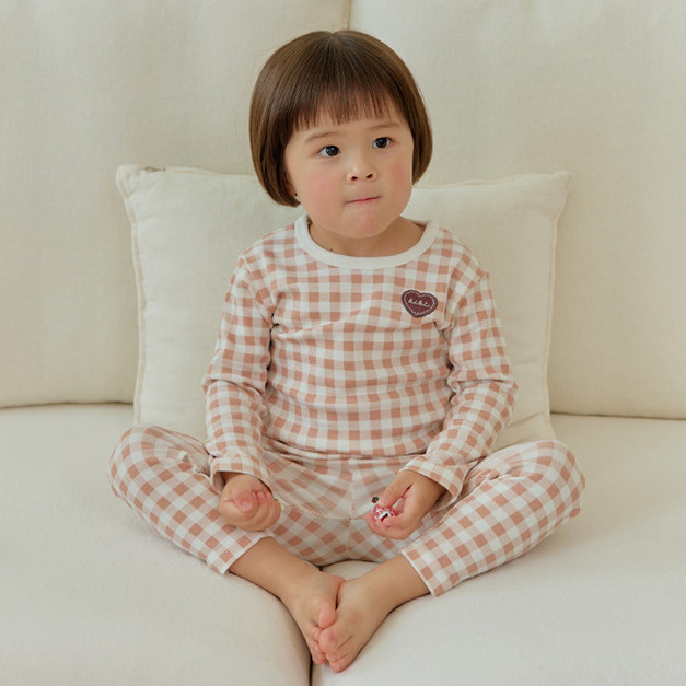 【新品到貨】蜜杏細格日常-舒棉衣長袖韓國童裝 [K66609]