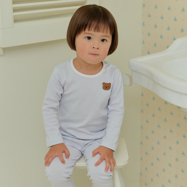 【新品到貨】淺青熊熊日著-舒棉衣長袖韓國童裝 [K67309]