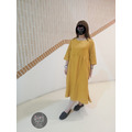 素色黃 七分長洋裝_1