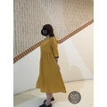 素色黃 七分長洋裝