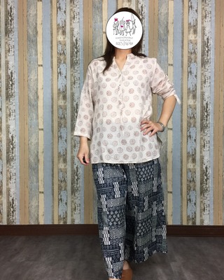 樹葉棉麻上衣-咖啡色