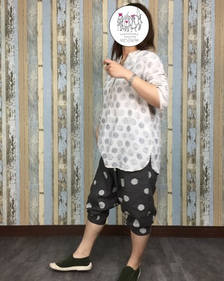 樹葉棉麻上衣-藍色