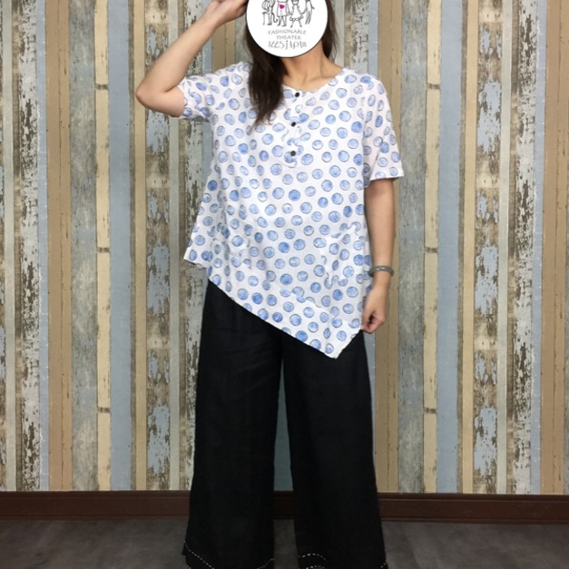 圈圈棉麻娃娃上衣-藍色