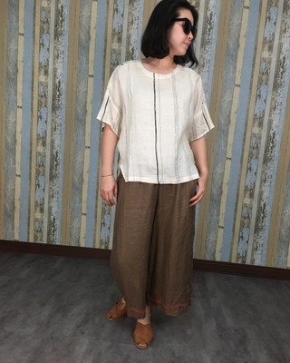 後綁帶蝴蝶結上衣-米色