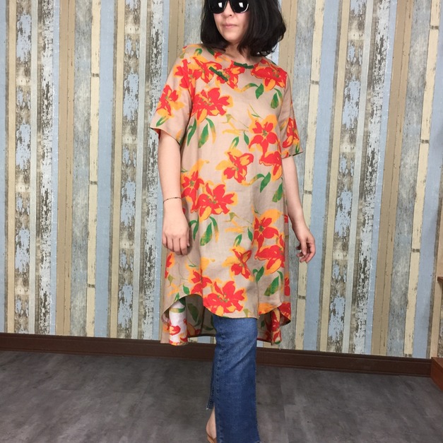 盤釦花布前短麻衣