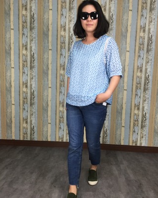 洞洞花上衣-藍色