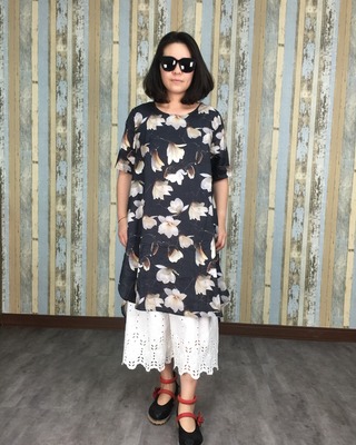 立體印花棉麻洋裝