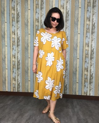 百合花洋裝-黃色