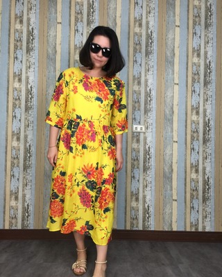 鮮豔色花布娃娃裝-黃色