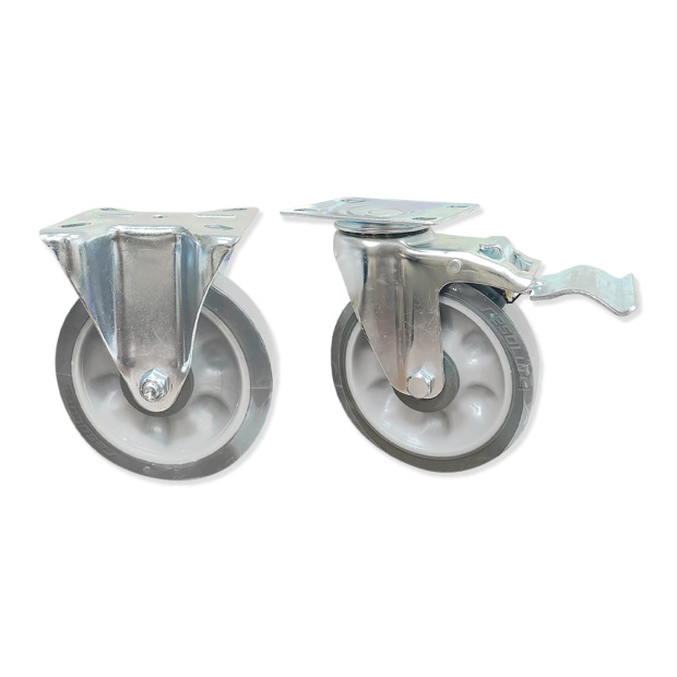 5吋手推車輪｜方盤｜煞車款手推車專用