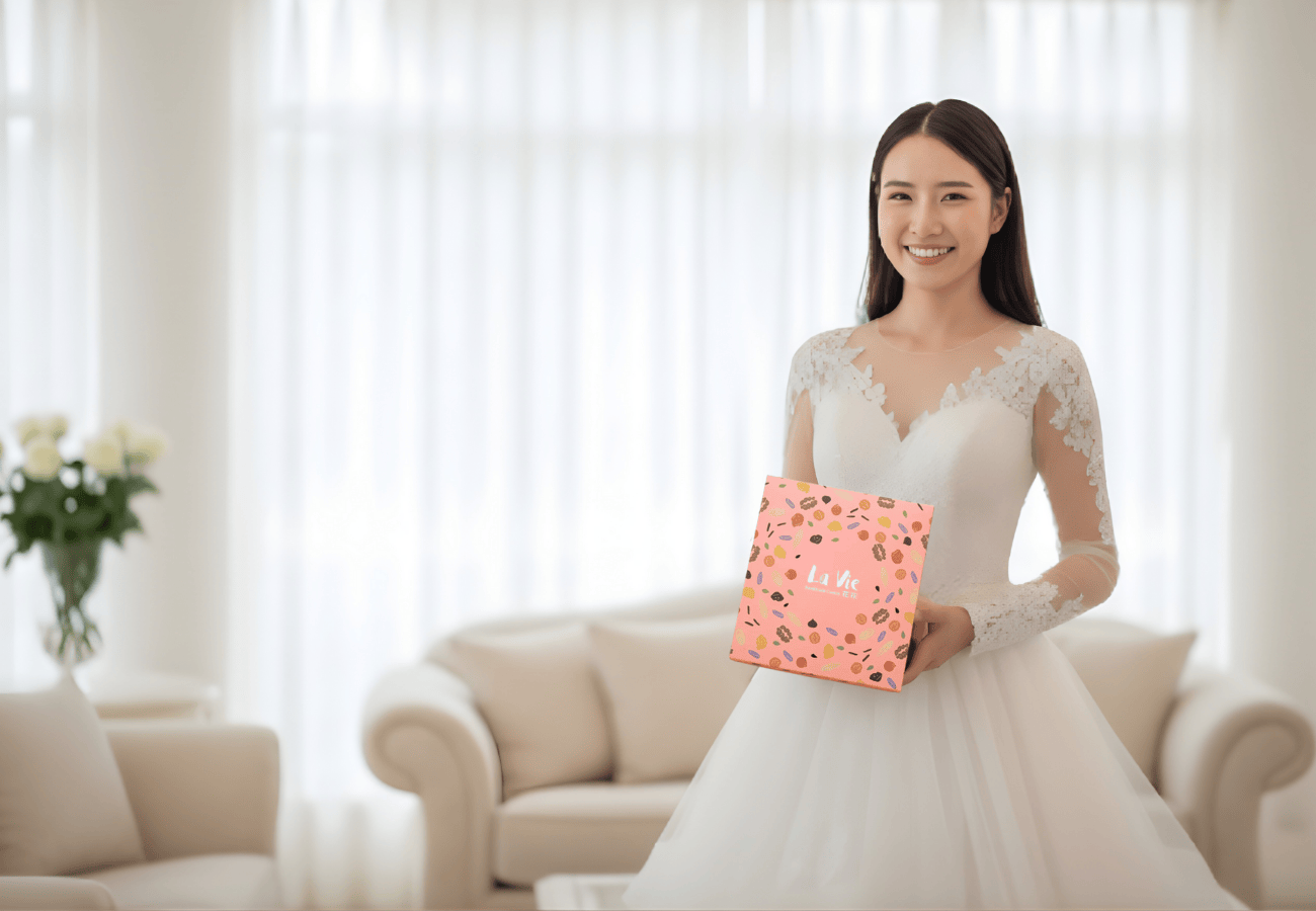 花花LaVie Fleur de Bonheur 幸福之花禮盒，粉色系時尚外盒設計。