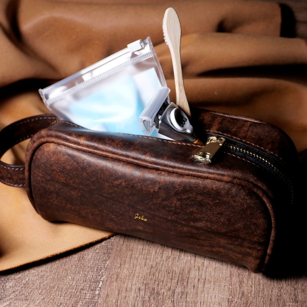 【義大利HABANA 】擦色皮革經典復古旅行收納包・化妝包