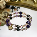 【暖暖陪伴】 招財人緣｜紫水晶粉晶銀曜石天然水晶手鏈｜14KGF黃銅