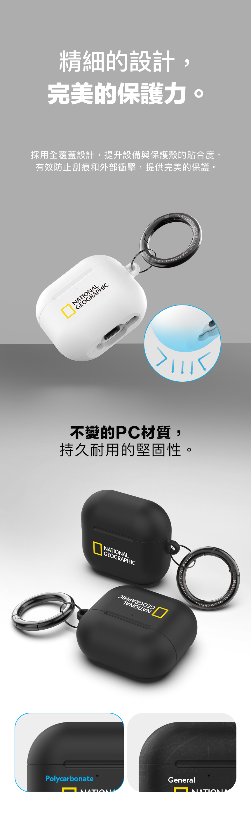 精細的設計,完美的保護力。採用全覆蓋設計,提升設備與保護殼的貼合度,有效防止刮痕和外部衝擊,提供完美的保護。ALGEOGNATIONPHIC不變的PC材質,持久耐用的堅固性。 NATIONALGEOGRAPHICPolycarbonateRAPHICGeneralNATIONNATIONA