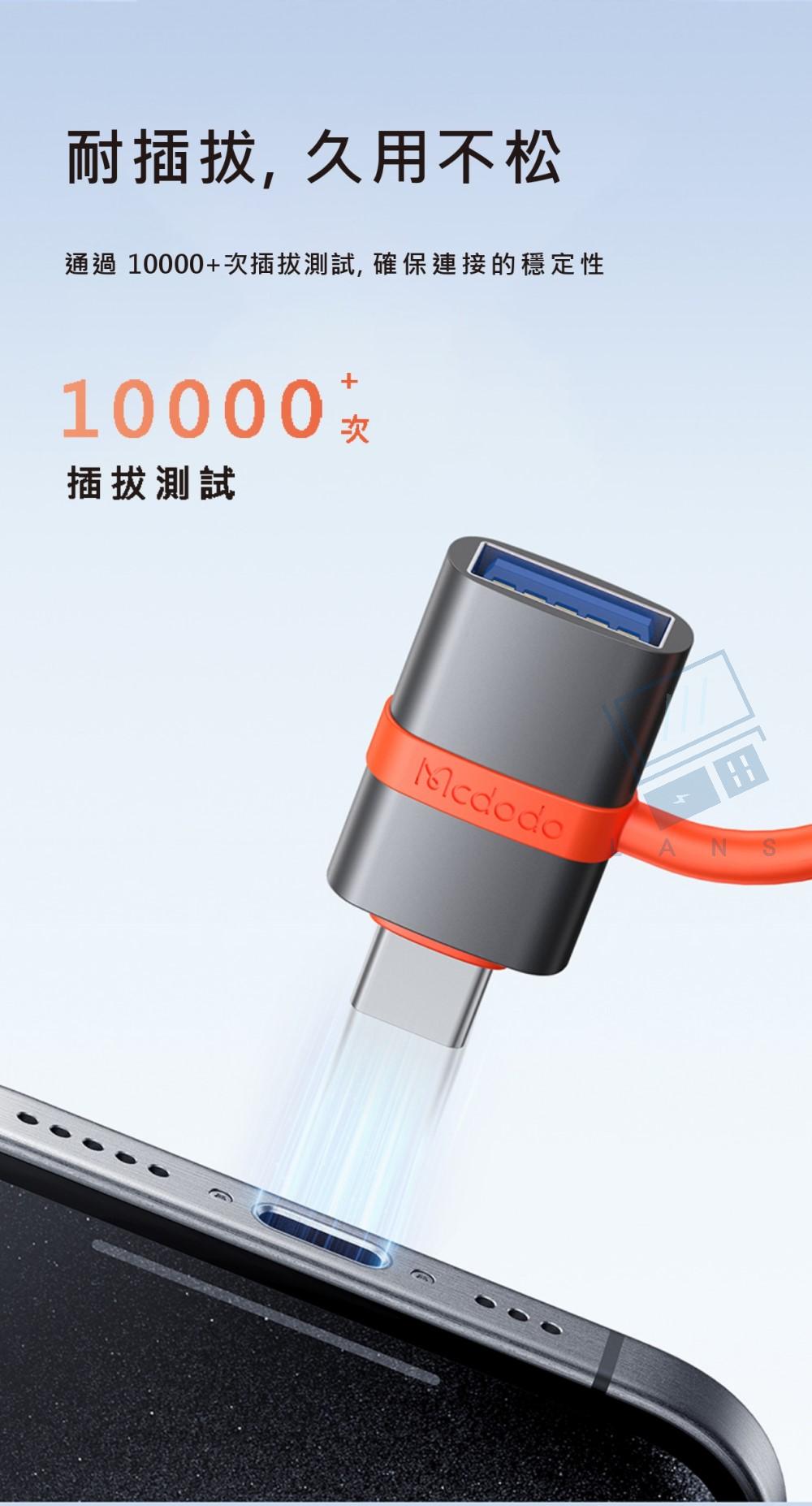 耐插拔,久用不松通過 10000+插拔測試,確保連接的穩定性+10000 次插拔測試Mcdodo