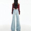 冰川藍闊腿喇叭牛仔褲_1