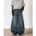 復古水洗彎刀闊腿褲_4