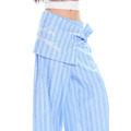 條紋襯衫綁帶闊腿褲_6