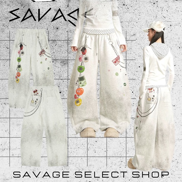 鎖鏈小吊墜印花彎刀髒髒棉褲