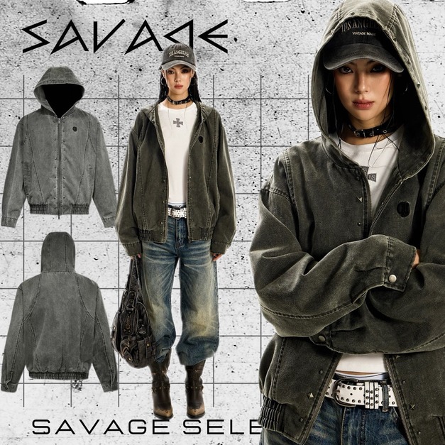 做舊鉚釘連帽外套