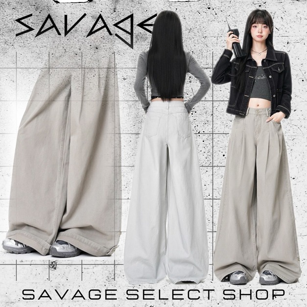 反折釦寬寬工作牛仔褲