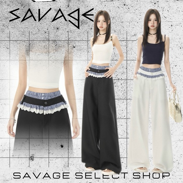 蕾絲拼接西裝褲