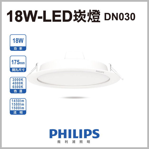 【飛利浦 DN030B】17.5CM-18W-PC崁燈