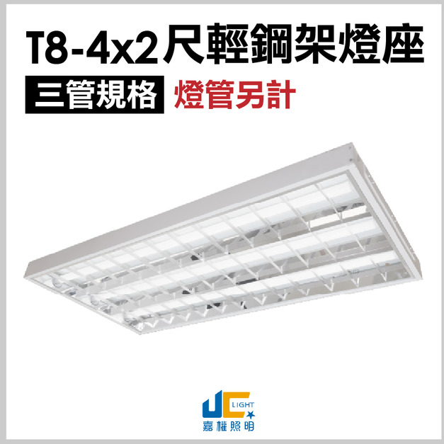 T8-4x2尺替換式輕鋼架燈座-三管