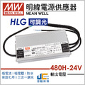 480W-DC24V調光驅動器-HLG | 恆流恆壓輸出、保固七年、可用三合一調光(0-10Vdc,10VPWM信號和電阻)防水係數IP67