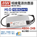 HLG-480H-24B調光驅動器、恆流恆壓輸出、三合一調光、防水係數IP67