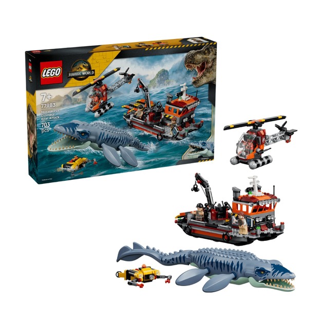 【磚星球】樂高 LEGO 77983 侏儸紀世界 滄龍的船隻攻擊 Mosasaurus Dinosaur Boat Attack