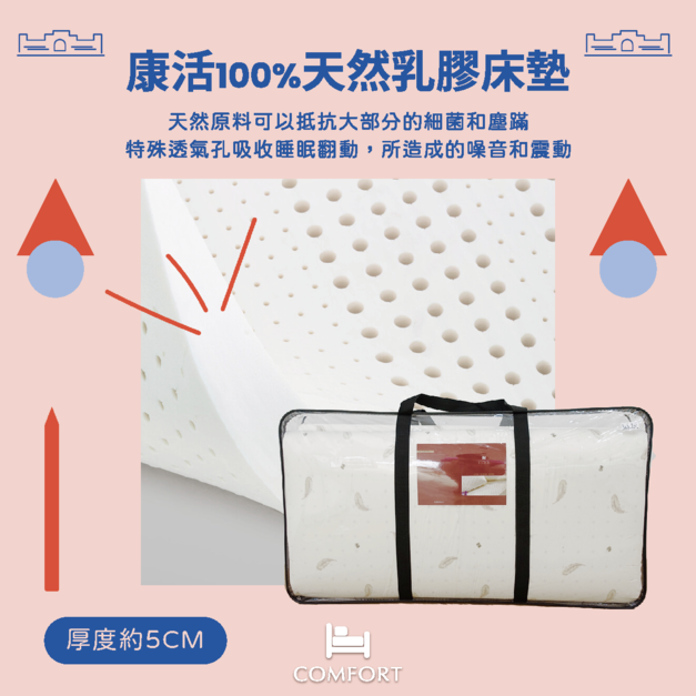 康活天然透氣100%乳膠床墊┆宿舍外宿必備!