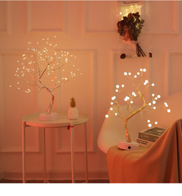 ins我的小樹燈  彩燈led銅線燈 觸摸開關珍珠滿天星小夜燈