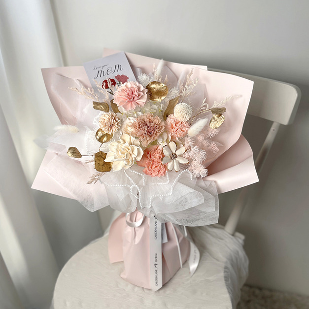 慢時芳華・康乃馨花束 (L) 粉水晶｜永生花束