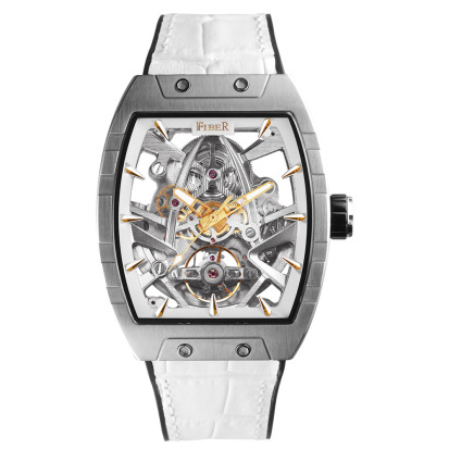 新上市-FIBER｜8018．時空之刃｜限量機械鏤空錶-白