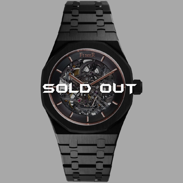 Sold out-FIBER｜8017-2-08．競速先鋒系列｜骨雕鏤空機械腕錶-黑鋼x玫瑰金