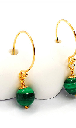 小滿(6MM孔雀石珠+14KGF)耳鉤