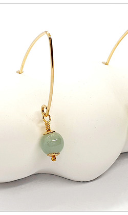 (天然緬玉冰糯種6MM圓珠+14KGF)耳鉤