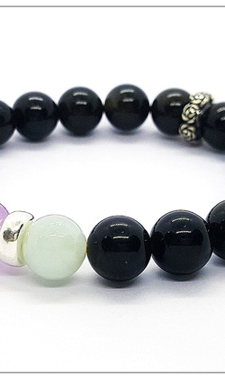 天然石手串(10mm金曜石+薰衣草紫晶+緬白玉)