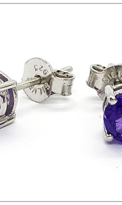 天然寶石925銀耳針(4爪鑲嵌，6mm寶石)